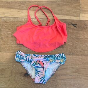 Billabong Girls' Coral Pink Tankini Top with Tropical Print Bikini Bottom